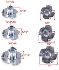 4 Pronged T Nuts Assortment Kit 1/4-20 5/16-18 3/8-16 Zinc Plated Steel Tap In T Nuts For Rock Climbing Holds Wood Cabinetry