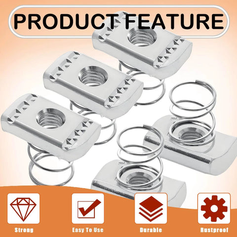 Zinc-plated spring strut channel nuts for 1/4-20 and 3/8-16 channels, durable corrosion-resistant mounting, 10-pack