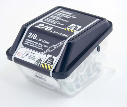 Packaged 1/4 x 15 ft. Zinc-Plated Straight Link Coil Chain 520 lb. Safe Working Load, General Purpose Chain, 519171