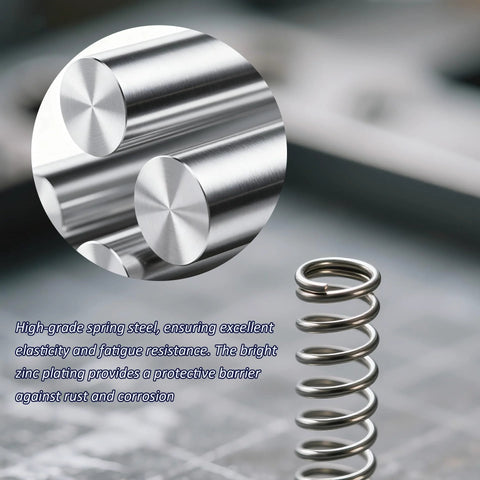 Zinc-plated steel compression spring from Spring Bundle Kit with 400 pieces across 20 sizes for durability in various applications.