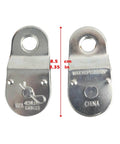 Front view of Zinc Plated Fixed Single Pulley Fixed Eye Steel Pulley 1-1/2" showing dimensions and weight capacity markings.