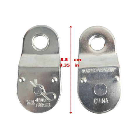 Front view of Zinc Plated Fixed Single Pulley Fixed Eye Steel Pulley 1-1/2" showing dimensions and weight capacity markings.