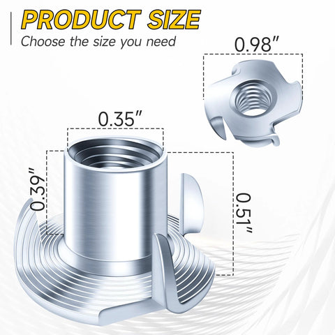 50 Pack Three Eighths Sixteen Four Jaw Tee Nuts For Bolts And Stem Casters Zinc Plated Steel Threaded Inserts For Woodworking Hardware Nuts