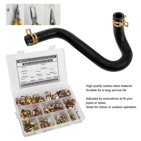 Zinc Plated Fuel Hose Clamp Kit 6 To 22 Millimeter Elastic Spring Hose Clamps with box and hose for fuel lines and pipe connections
