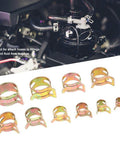 Zinc Plated Fuel Hose Clamp Kit 6 To 22 Millimeter Elastic Spring Hose Clamps on automotive engine connections.