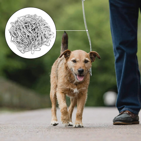 Dog on walk with 23 Feet Proof Coil Chain, 3/16 Inch Zinc Plated Iron Straight Link Coil Chain for Towing, Logging, Guard Rails.