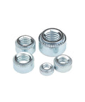 Pressure Rivet Nut Kit M2 To M10 Zinc Plated Self Clinching Nuts for Metal Sheet Mounting, assorted sizes, front view