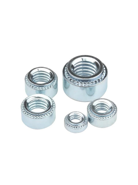 Pressure Rivet Nut Kit M2 To M10 Zinc Plated Self Clinching Nuts for Metal Sheet Mounting, assorted sizes, front view