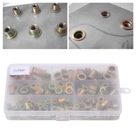 160 Piece Pull Rivet Nut Set, Zinc Plated Carbon Steel Nutserts Kit, Mixed Sizes M3 to M10, no tap or weld needed, in box