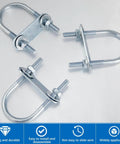 Round U Bolts Set Of 16 Zinc Plated Steel U Clamps With Nut Plates And Washers M6 X 34 Mm Inner Width 75 Mm Length Includes 16 U Bolts 16 Plates 32 Nuts 32 Washers For Secure Fastening For Marine Automotive Plumbing And Construction Projects displayed in various angles