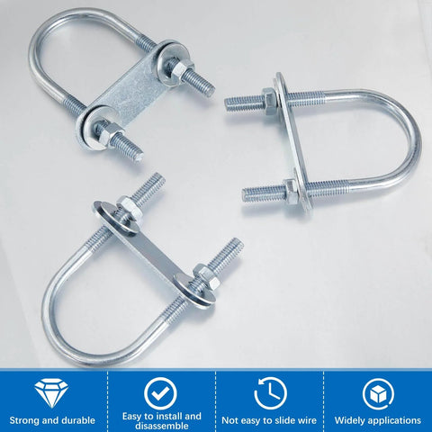 Round U Bolts Set Of 16 Zinc Plated Steel U Clamps With Nut Plates And Washers M6 X 34 Mm Inner Width 75 Mm Length Includes 16 U Bolts 16 Plates 32 Nuts 32 Washers For Secure Fastening For Marine Automotive Plumbing And Construction Projects displayed in various angles