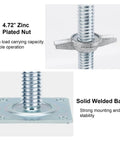 Adjustable Scaffold Leveling Jacks for Baker Style Scaffolding, 18 Inch Reach With 1.2 Inch OD Solid Screw Jacks, Galvanized Steel, showing zinc plated nut and welded base.