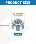 Product dimensions of Self Clinching Nuts 200 Piece Set With One Quarter Twenty UNC Thread Zinc Plated Carbon Steel Rivet Nuts