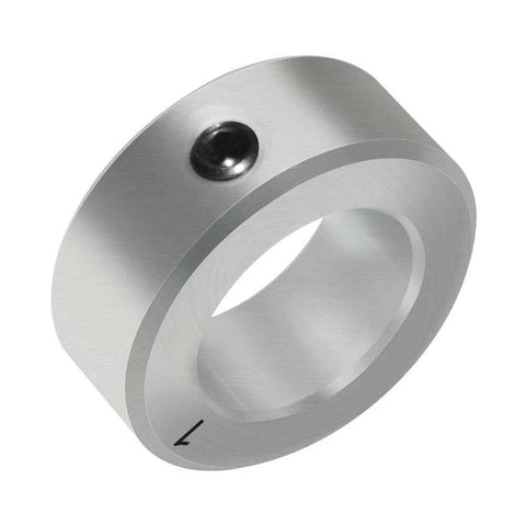 Front view of Zinc Plated Set Screw Shaft Collars; showing round metal body with set screw for shaft clamping.