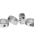 Zinc Plated Set Screw Shaft Collars in a set of four, showcasing circular design with visible set screws for securing shafts.