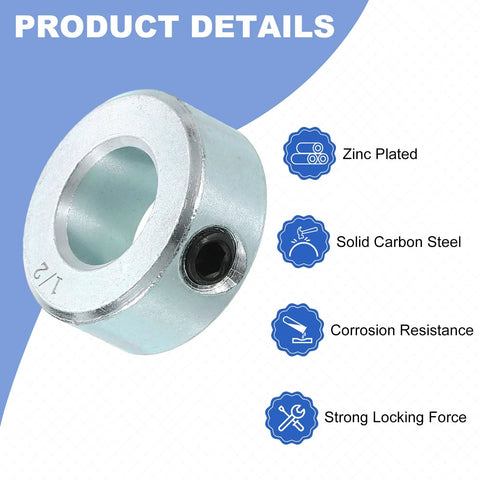 Sixteen Piece Set Screw Shaft Collars For One Half Inch Bore And One Inch Outside Diameter Seven Sixteenth Inch Thick Zinc Plated Carbon Steel