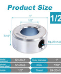 Diagram of Heavy Duty Four Pack 1/2 Inch Bore Shaft Collars Zinc Plated Set Screw 1/4-20 Carbon Steel with dimensions