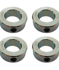 Industrial Zinc Plated Shaft Collars With Beefy Heavy Duty Set Screws For Seven Eighths Inch Bore, front view.