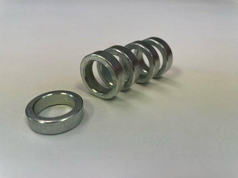 Five Eighth Inch Steel Bolt Spacer, Seven Eighth Inch Outer Diameter, One Quarter Inch Thick, Zinc Plated DOM Steel, Made In USA California