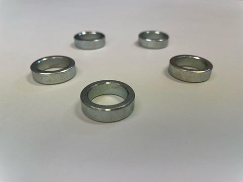 Five Eighth Inch Steel Bolt Spacer, Seven Eighth Inch Outer Diameter, One Quarter Inch Thick, Zinc Plated DOM Steel, Made In USA California