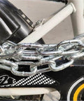 Bicycle secured with 3/16-IN X 10-FT Heavy Duty Proof Coil Chain, Bright Zinc-Plated Metal Chain, 800lbs Safe Load Capacity