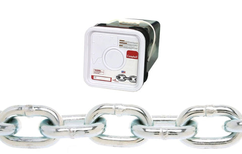 0143426 System 3 Grade 30 Low Carbon Steel Proof Coil Chain 1/4" Trade, 0.26" Diameter, Zinc Plated, in Square Pail