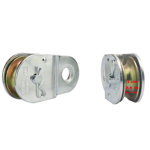 Side and front view of Zinc Plated Fixed Single Pulley Fixed Eye Steel Pulley 1-1/2" (2 Pack)