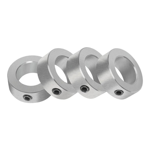 Half Inch Bore Solid Steel Shaft Collar Set With Zinc Plating, Four Pack, One Inch Outer Diameter, side view of collars