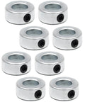 Eight-pack zinc plated carbon steel screw style shaft collars with 5/8 bore secure and locate components on rotating shafts