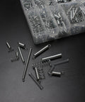 Spring Bundle Kit With 400 Pieces Across 20 Sizes Of Compression And Extension Springs Zinc Plated Steel For Durability Perfect For Appliances Toys Automotive Doors And DIY Repairs Projects, shown with case and assorted springs on black surface.