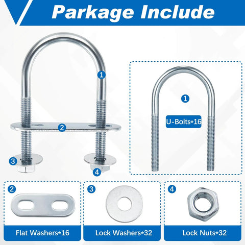 Round U Bolts Set Of 16 Zinc Plated Steel U Clamps With Nut Plates And Washers M6 X 34 Mm Inner Width 75 Mm Length Includes 16 U Bolts