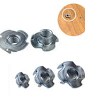 4 Pronged T Nuts Assortment Kit 1/4-20 5/16-18 3/8-16 Zinc Plated Steel Tap In T Nuts For Rock Climbing Holds Wood Cabinetry Sheet Metal 100 Pack