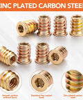 32 Pcs Wood Threaded Inserts For Furniture Screws 1/4-20 X 25/32 In Hex Socket Drive displayed in zinc plated carbon steel