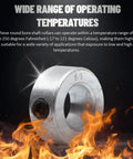 Image of zinc-plated carbon steel shaft collar with 5/8 bore suitable for high temperatures. Text highlights operating temperature range.