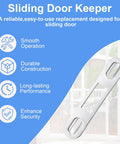 MP2097 Sliding Door Keeper Zinc Plated Steel Mortise Latch Keeper For Sliding Patio Door Locking Hardware With Screws Corrosion And Wear Resistant Construction, Precision Engineered To Provide A Stable And Dependable Catch Point shown with features list.
