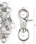 30 Piece Trigger Snap Hooks Set With 360 Degree Swivel Lobster Clasps Heavy Duty Zinc Alloy Clips shown with dimensions
