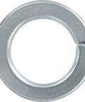 Split Lock Washer Three Eighths Inch Zinc Prevents Loosening From Vibration, top view of zinc-plated fastener.