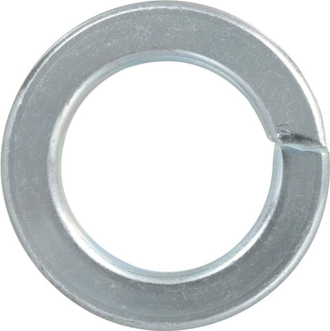 Split Lock Washer Three Eighths Inch Zinc Prevents Loosening From Vibration, top view of zinc-plated fastener.