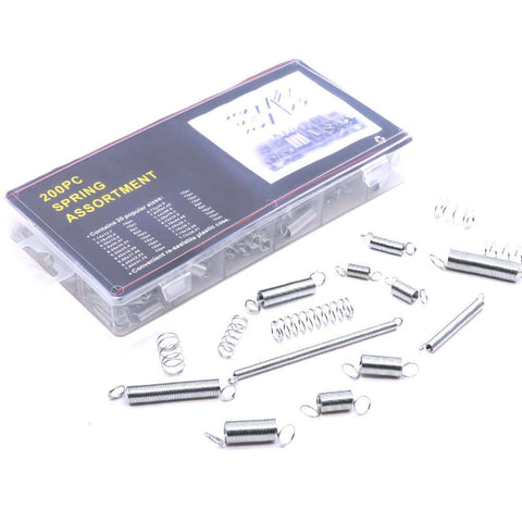 200 Piece Zinc Plated Extension And Compression Spring Assortment Kit For Industrial And Workshop Use with open storage box