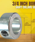 Four Pack 0.75 Inch Bore Solid Steel Shaft Collars Zinc Plated For Machinery And Industrial Use With Socket Cup Point Set Screws