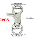 Image of 12 Piece Trigger Snap Hooks Lobster Clasp 360 Degree Swivel Spring Buckle with dimensions and zinc alloy construction.