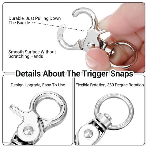 Zinc Alloy Swivel Snap Hooks 1.83 Inch By 0.87 Inch Heavy Duty Lobster Clasps 10 pack showing trigger snaps, smooth surface, 360° rotation