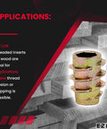 Hex Threaded Inserts For Soft Wood In Zinc Alloy Flush Mount, 10-32 Thread Size, showing close-up and textured wood background