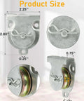 Dimensions and features of 12 Pcs Wall Mount Pulley, 1-1/2" Ceiling Mount Pulley for 3/8" Wire Rope, zinc plated, load 420 lbs.