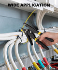 Zip Tie Tool For Easy Tensioning And Cutting Of Cable Ties 2.4 To 9 Millimeters in use on electrical cables