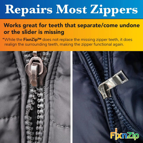 Medium Black Nickel Zipper Repair Kit That Fixes Jackets Sleeping Bags Tents And Duffel Bags With No Sew Slider Replacement Universal Tool For Instant Reusable Zipper Repair Sizes 5 To 7 By FixNZip shown on jackets