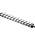 Gravity Conveyor Roller - 1" Diameter x 8" Length - Stainless Steel, side angle view, ideal for gravity-fed systems in warehouses.