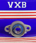 12mm Miniature Flanged Stainless Steel Mounted Bearing Block on display with blue and red background.