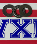 Thrust Needle Roller Bearing 3/8" x 13/16" x 9/64" inch set with washers and roller cage, displayed on VXB background