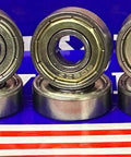 10-Pack 608ZZ Ball Bearings 8x22x7mm arranged on a surface, showcasing the double metal shields and carbon steel construction.